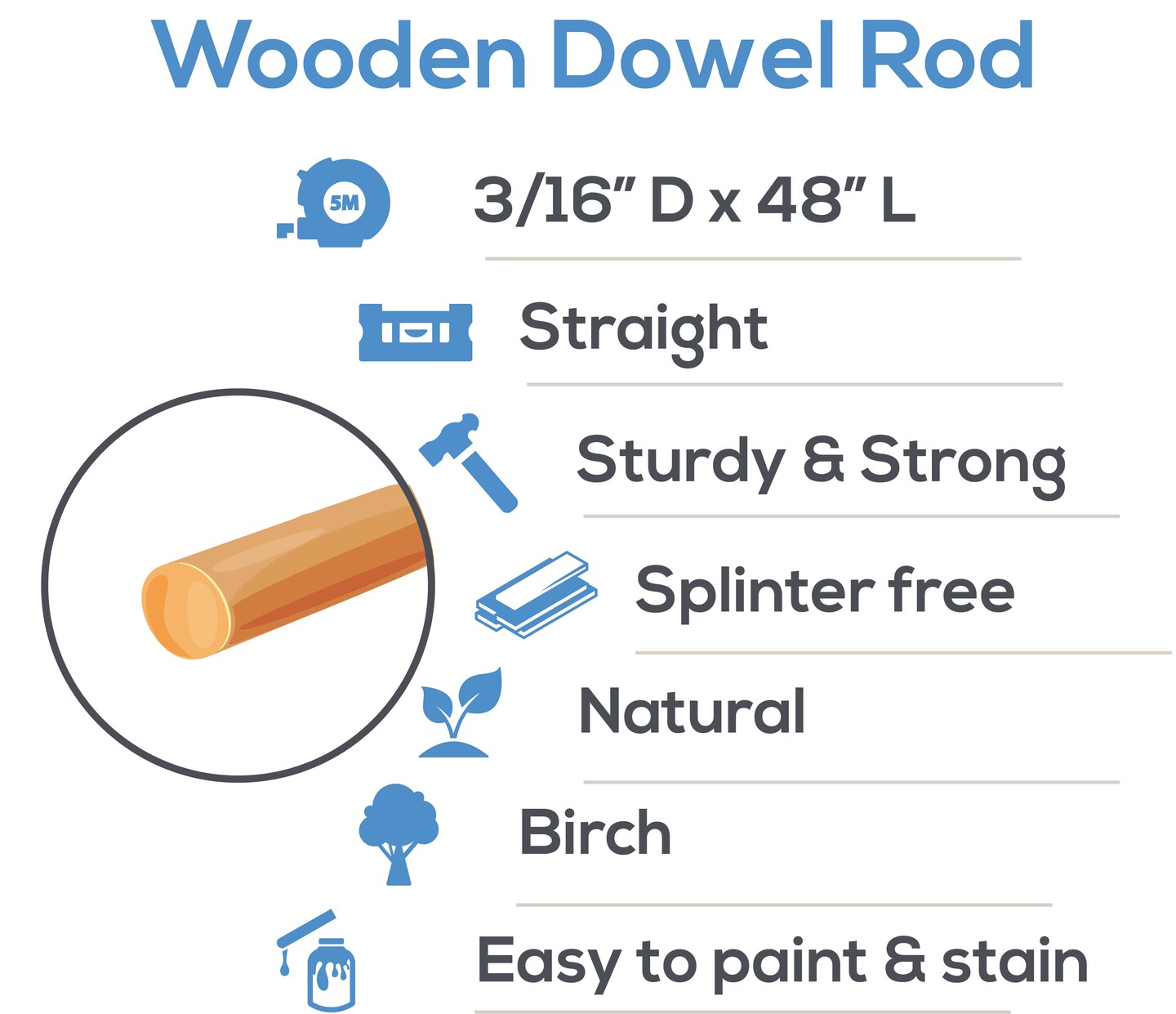 Wooden Dowel Rods 3/16 inch Thick, Multiple Lengths Available, Unfinished  Sticks Crafts & DIY, Woodpeckers