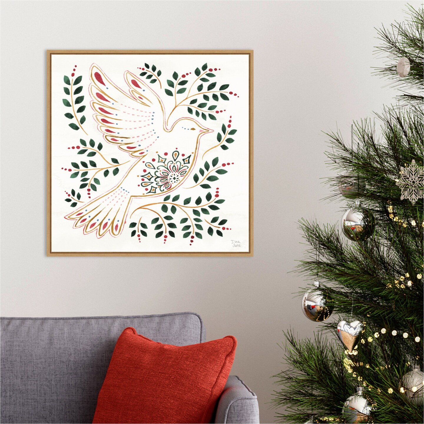 Holiday Sparkle VIII by Dina June 22-in. W x 22-in. H. Canvas Wall Art Print Framed in Natural