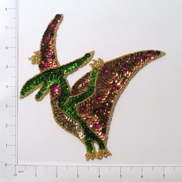 6 1/2&#x22; x 5 1/2&#x22; Terry Pterodactyl Dinosaur Sequin Applique/Patch