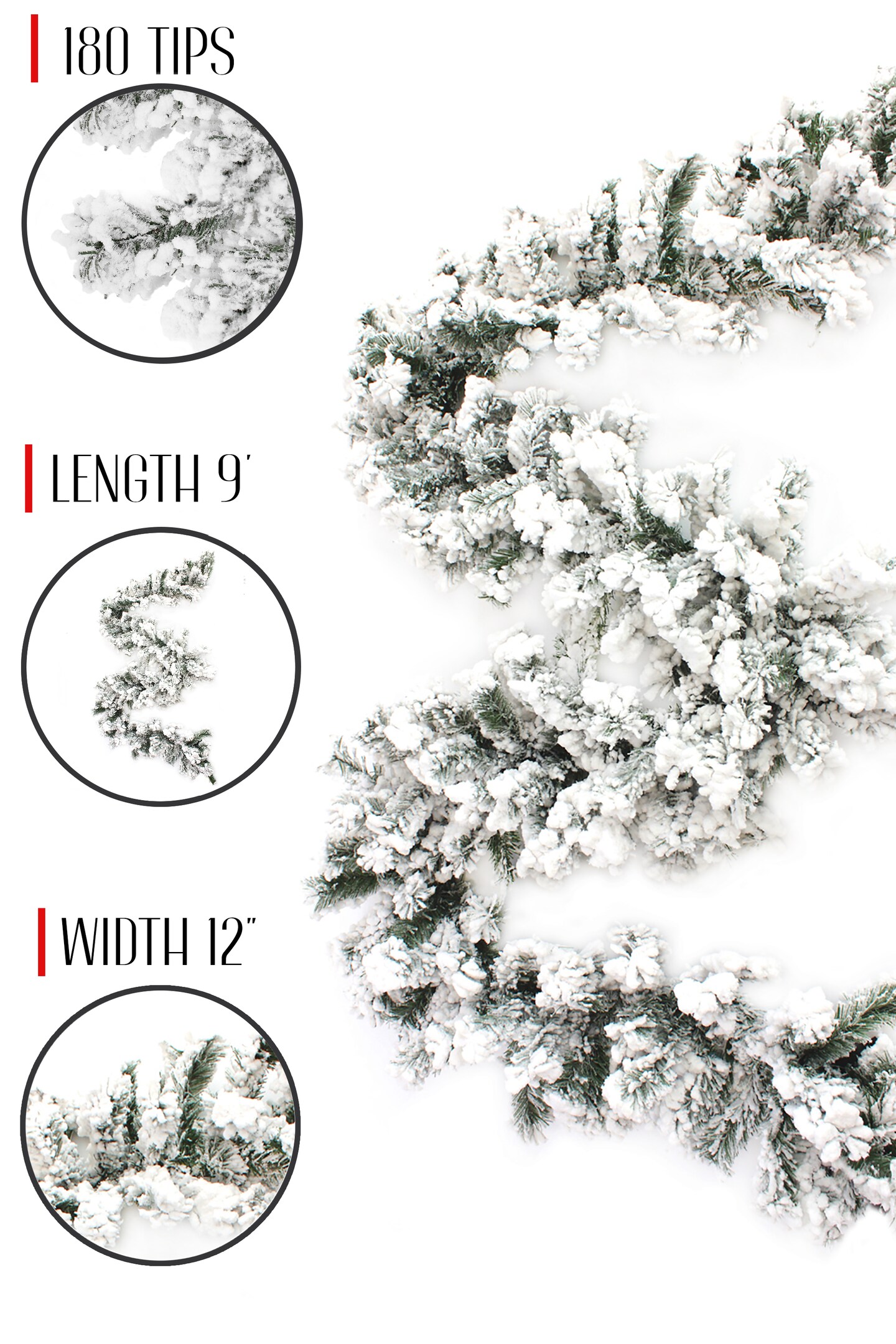 Perfect Holiday 9ft Heavy Snow Flocked Premium Alpine Garland
