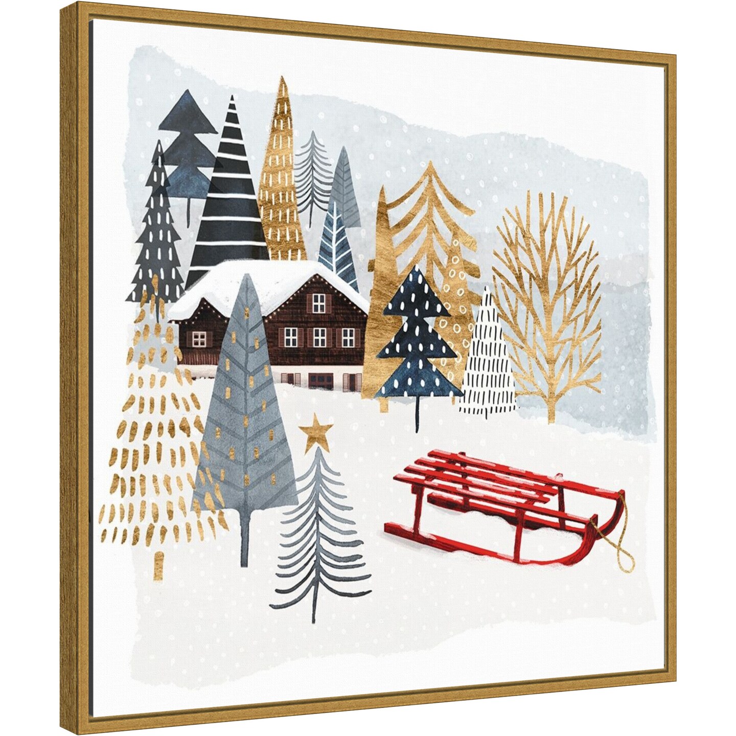 Christmas Chalet II by Victoria Borges 22-in. W x 22-in. H. Canvas Wall Art Print Framed in Gold