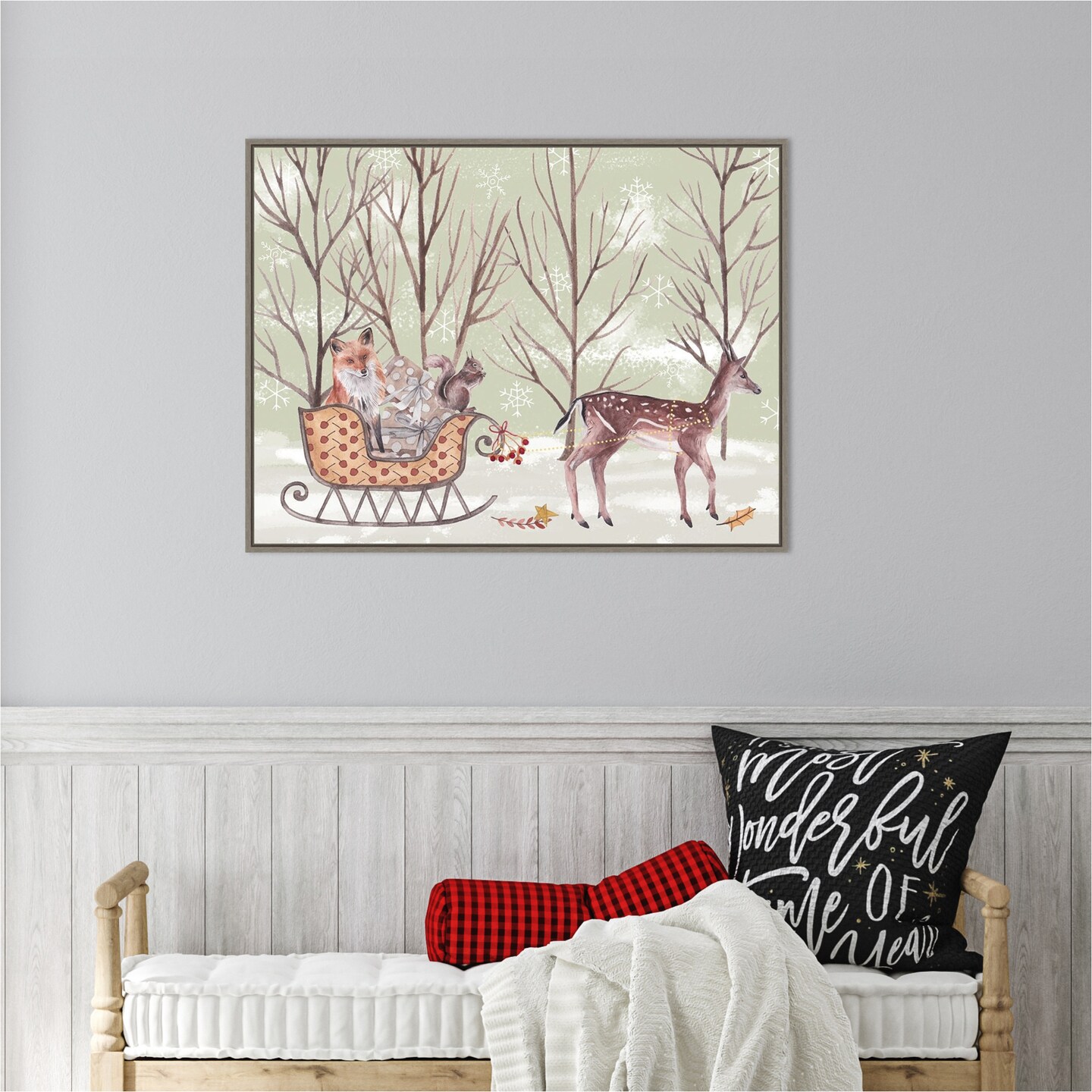 Christmas Time I by Melissa Wang 30-in. W x 23-in. H. Canvas Wall Art Print Framed in Grey