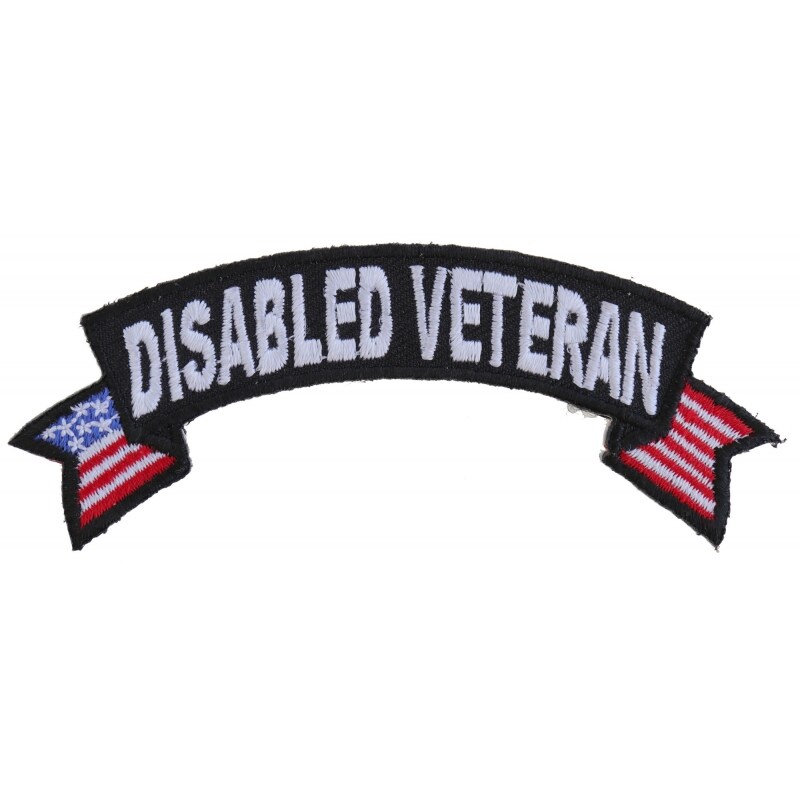 Disabled White on Black Iron on Patch Top Rocker for Jacket,Vests