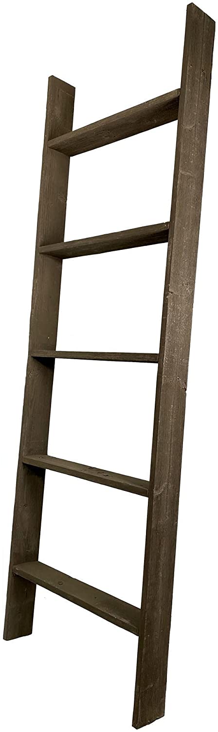 Rustic Farmhouse 5ft Reclaimed Wood Decorative Bookcase Picket Ladder