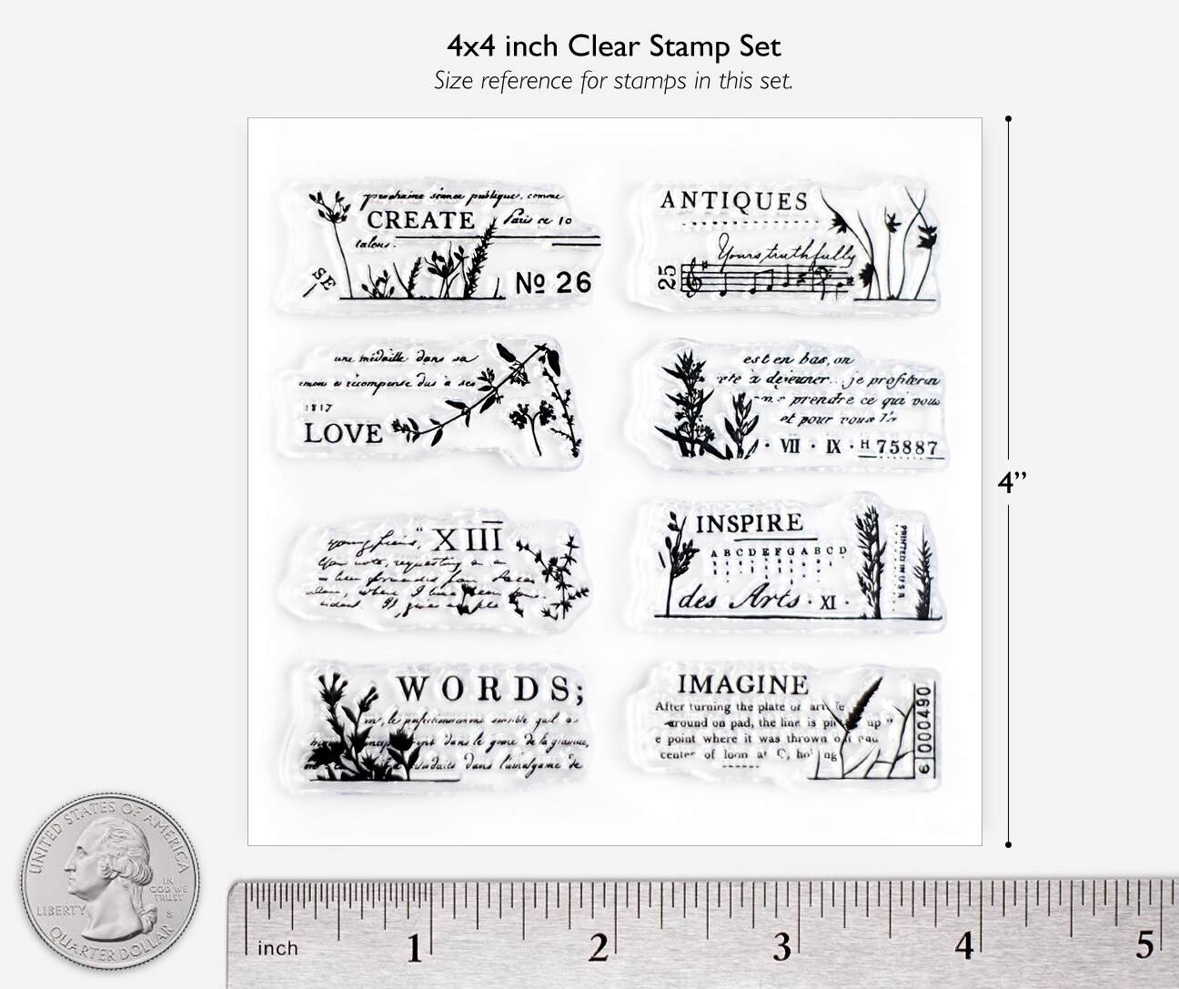 Floral Words Small Clear Stamps 4x4 inch by Wintertime Crafts