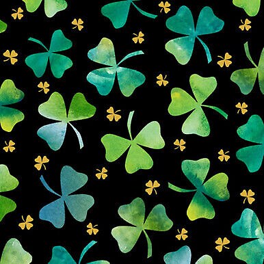 Irish Charm Shamrocks Black Cotton Fabric by Quilting Treasures by the ...