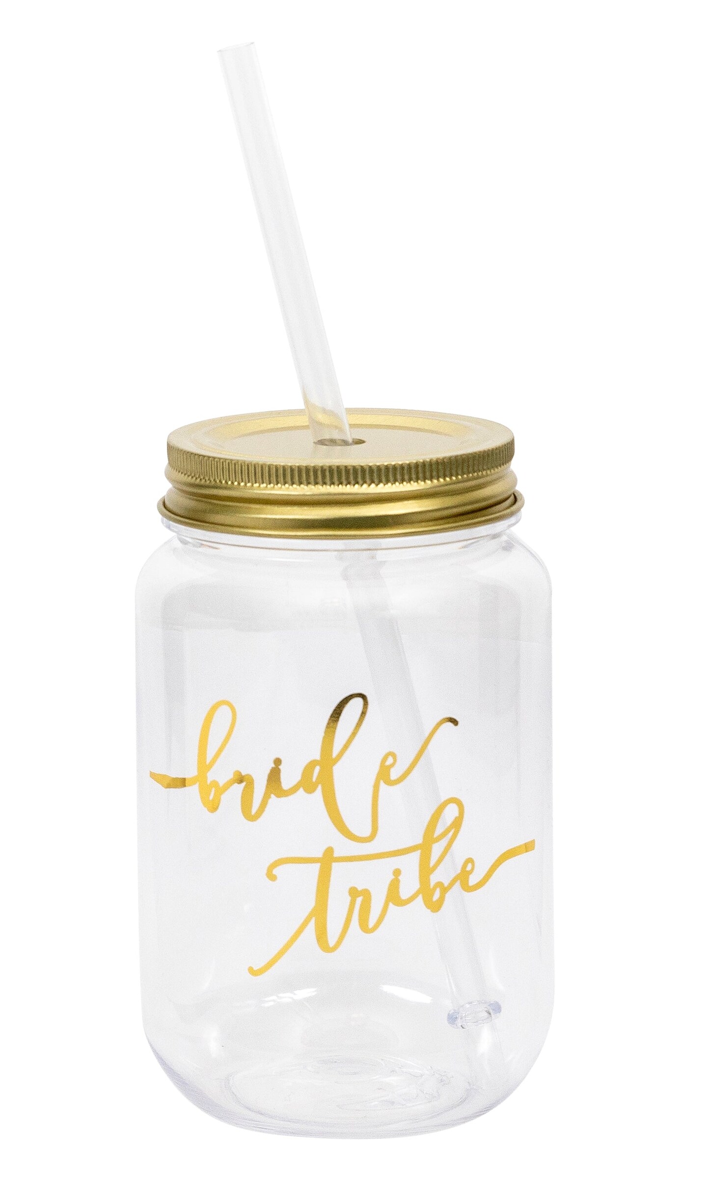 16 oz. Plastic Mason Jar with Gold Lid and Writing