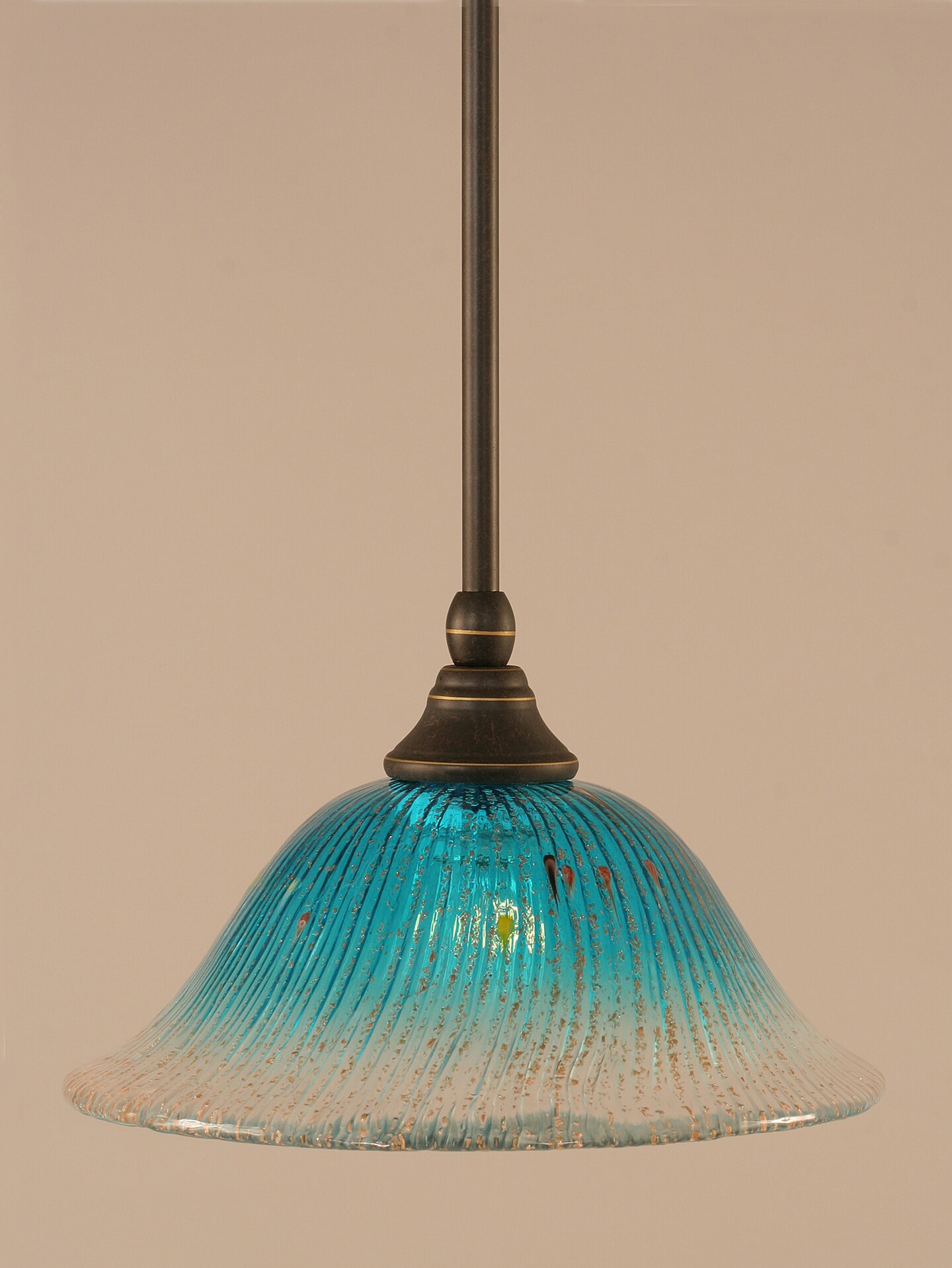 Stem Mini Pendant With Hang Straight Swivel Shown In Dark Granite Finish With 10 Teal Crystal Glass