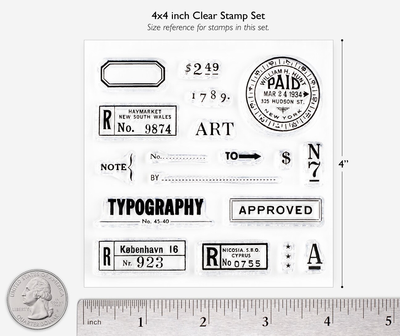 Typography Small Clear Stamp Set 4x4 inch by Wintertime Crafts