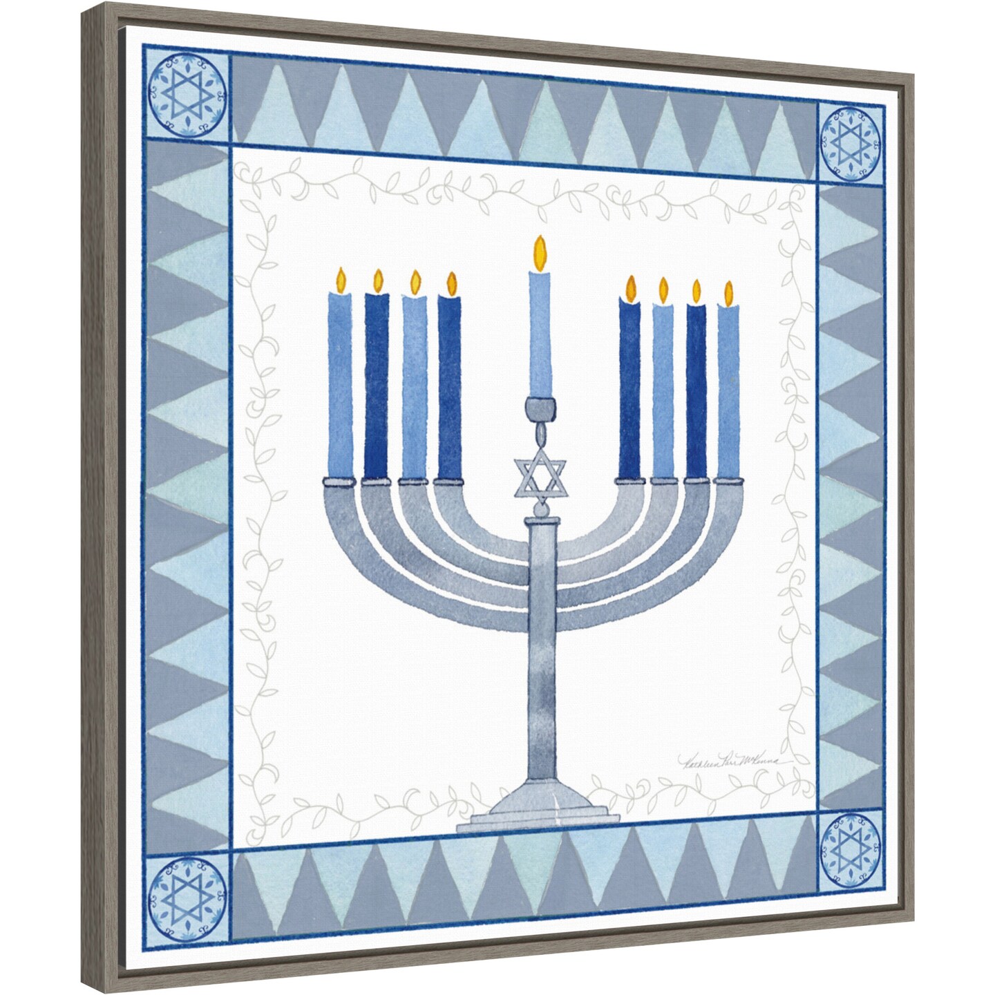 Celebrating Hanukkah III by Kathleen Parr McKenna 22-in. W x 22-in. H. Canvas Wall Art Print Framed in Grey