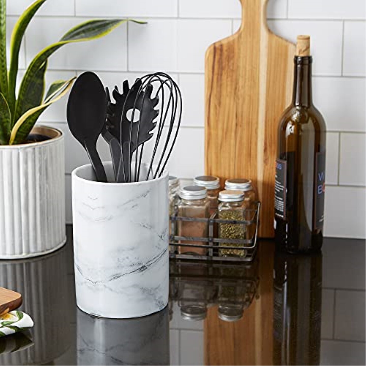 DII White Marble Ceramic Utensil Holder
