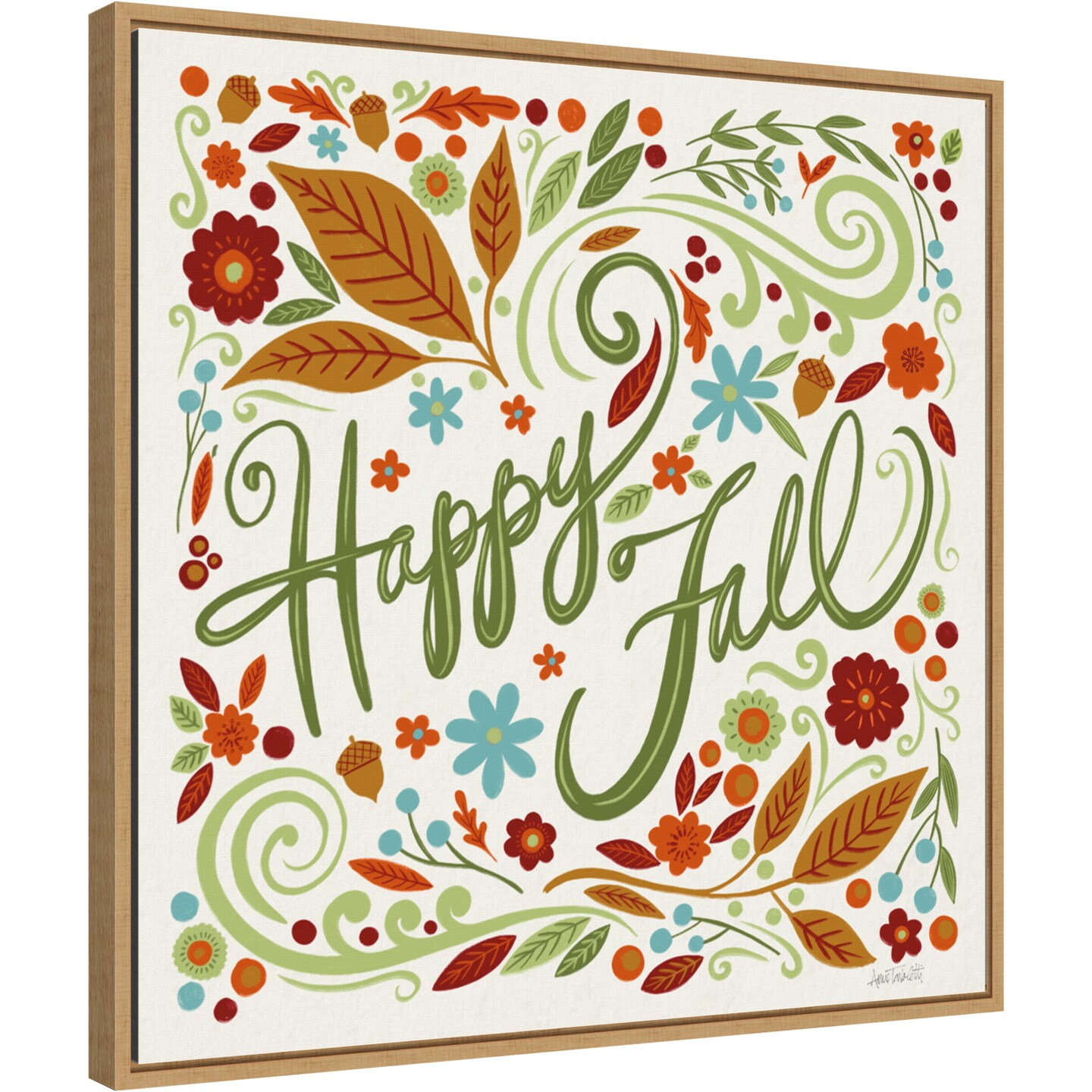 Happy Fall I by Anne Tavoletti 22-in. W x 22-in. H. Canvas Wall Art Print Framed in Natural