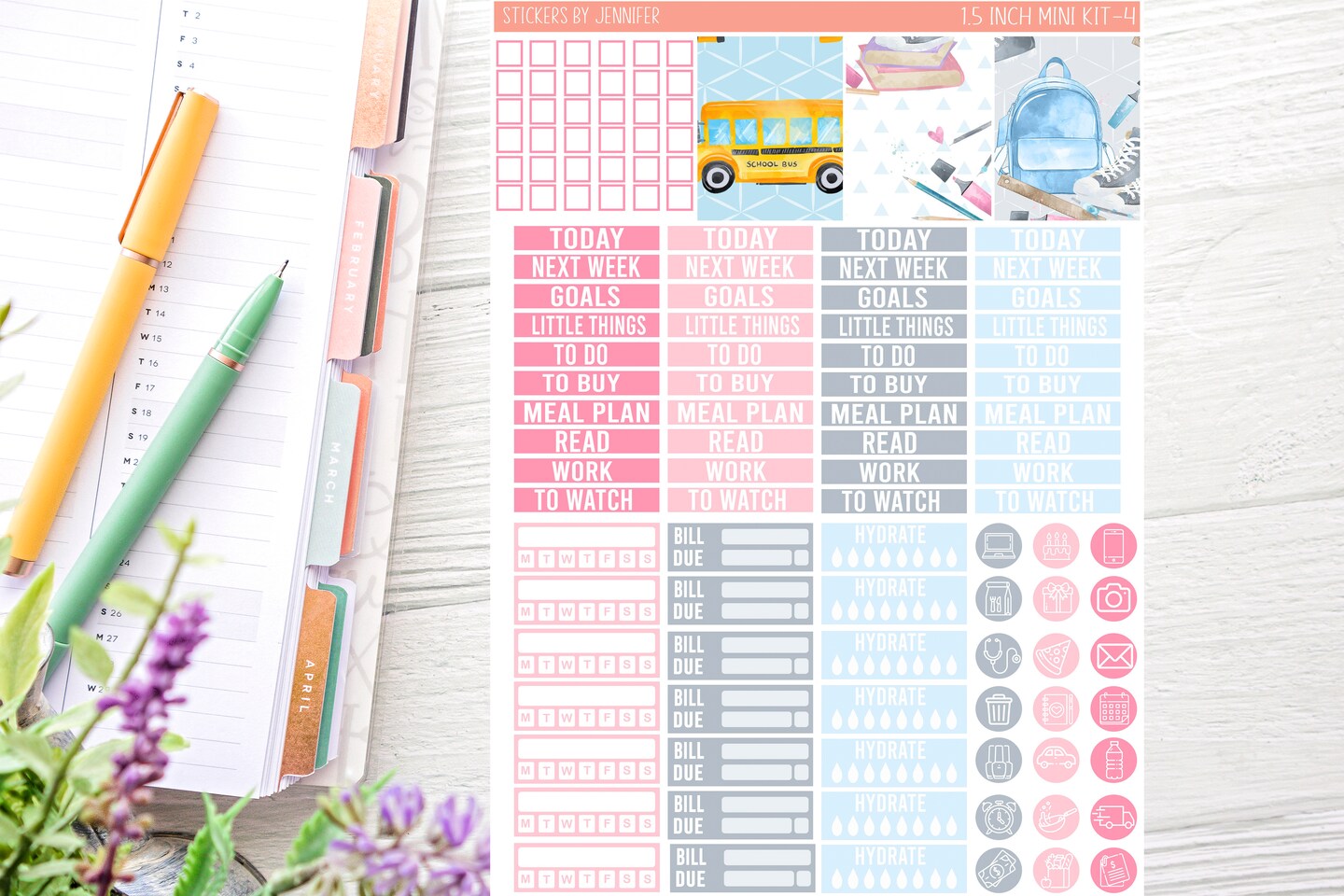 Back To School Planner Sticker Kit (for 7x9 vertical planners)…