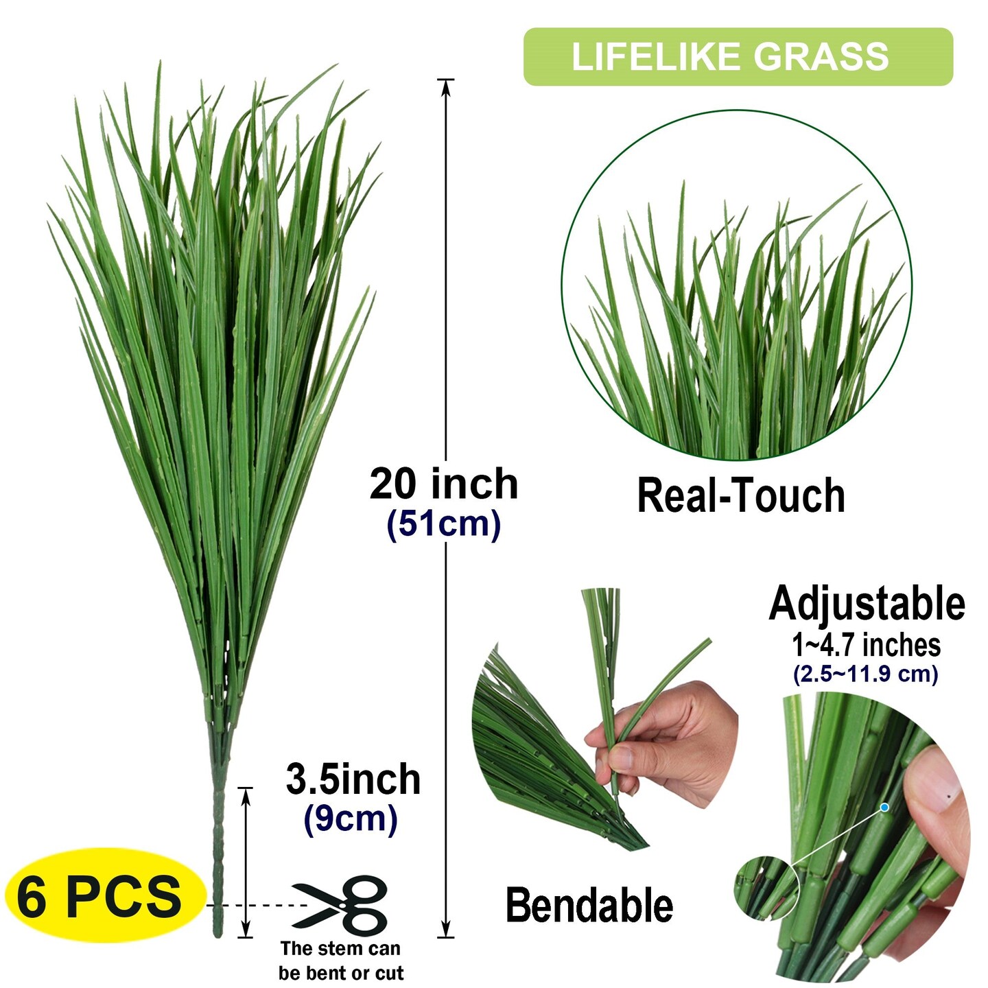 Grand Verde Wheat Grass Artificial Plants 20” Tall Greenery Shrubs Faux Leaves UV-Resistant Real-Touch Plastic Fake Bush, Bulk 6pcs