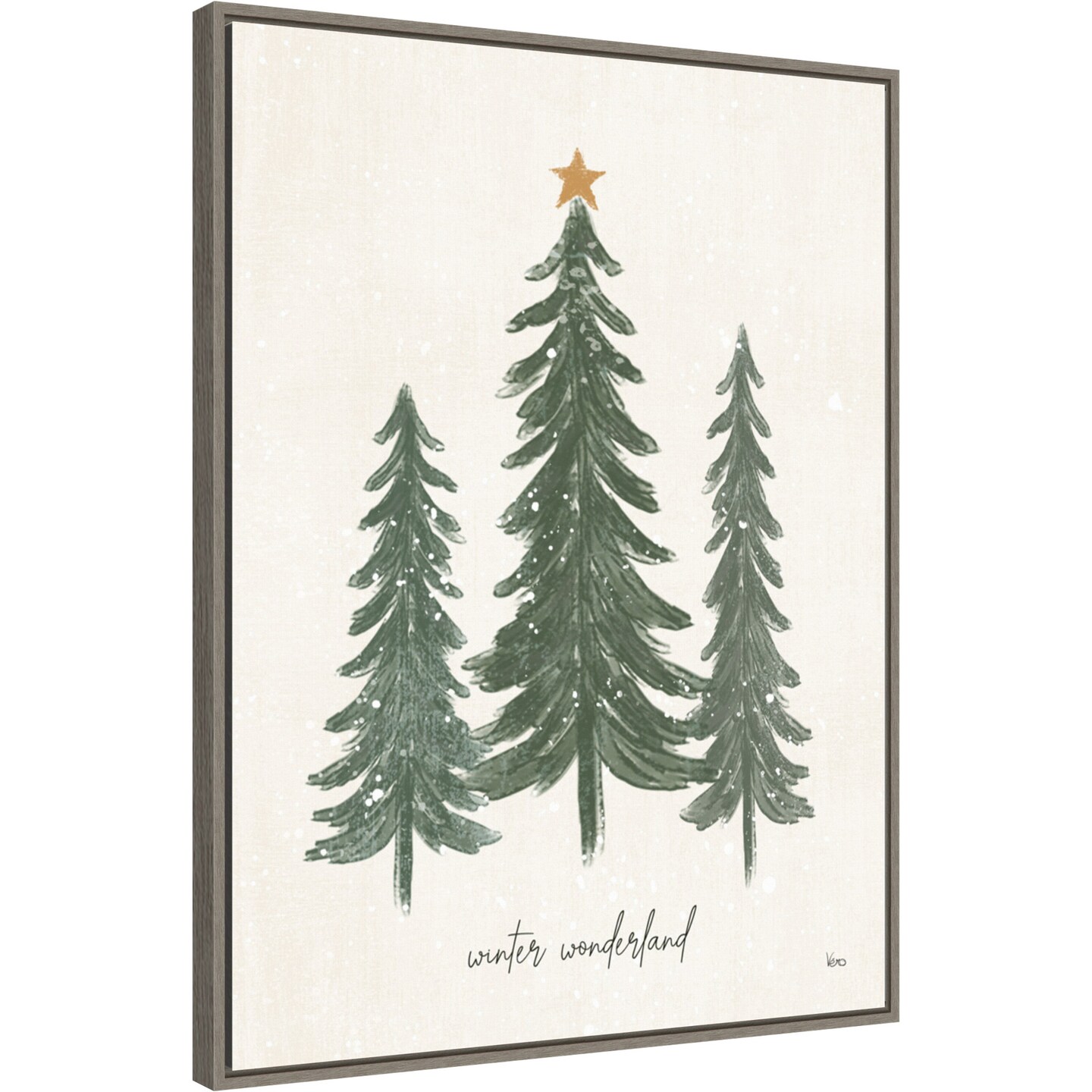 Woodland Christmas Trees by Veronique Charron 23-in. W x 30-in. H. Canvas Wall Art Print Framed in Grey