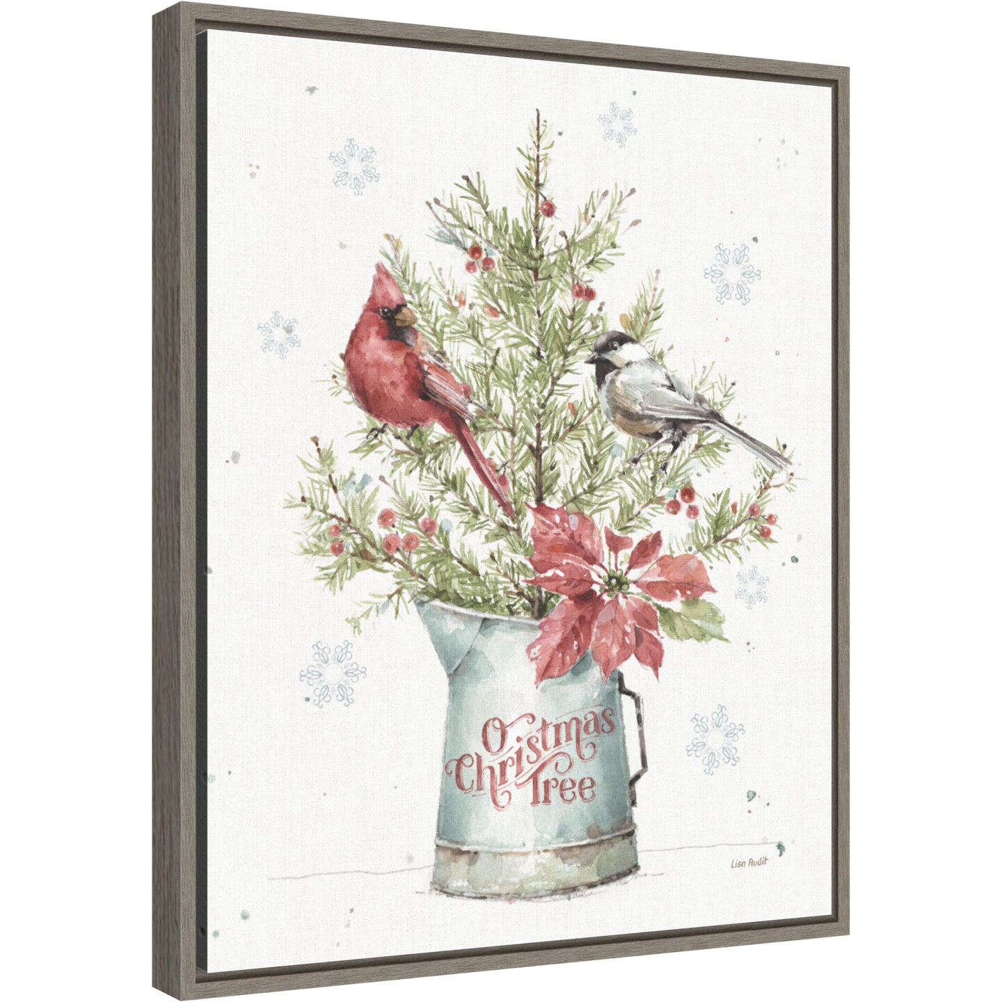 A Christmas Weekend II with Chickadee by Lisa Audit 16-in. W x 20-in. H. Canvas Wall Art Print Framed in Grey