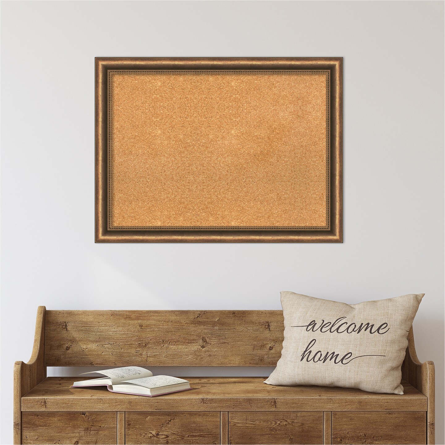 Natural Cork Board (32 in. x 24 in.), Manhattan Bronze Narrow Wood Frame - Bulletin Board, Organization Board, Pin Board