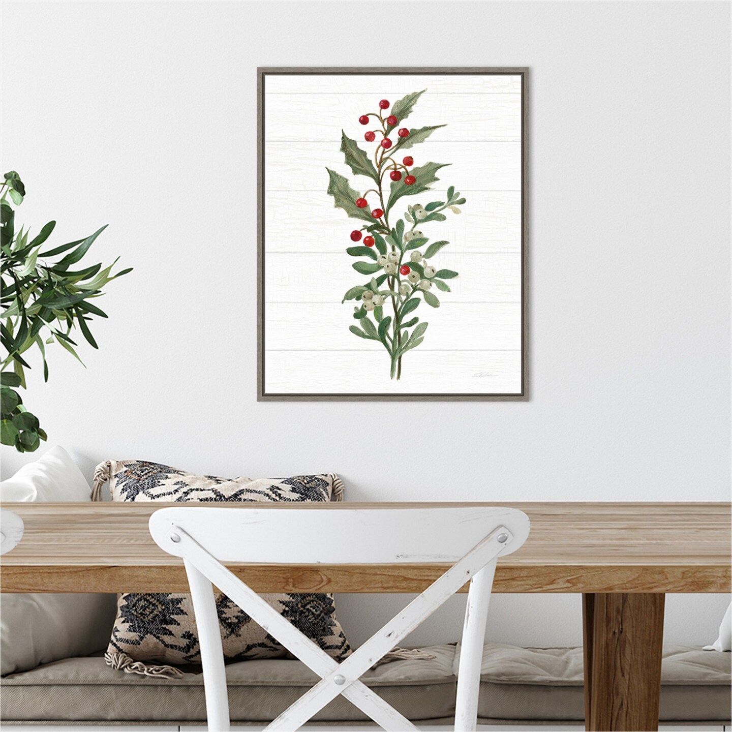 Christmas Moments V (Holly) by Silvia Vassileva Canvas Wall Art Print Framed
