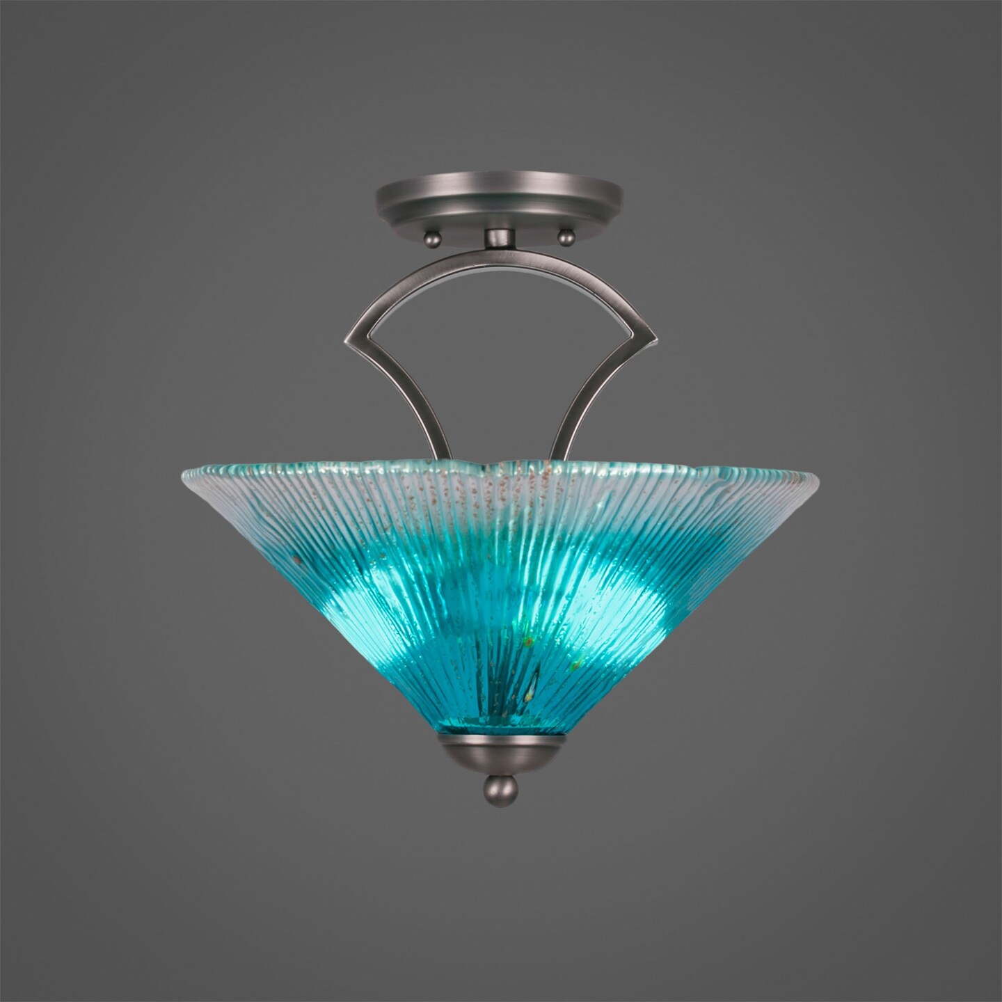 Zilo Semi Flush With 2 Bulbs Shown In Graphite Finish With 12&#x22; Teal Crystal Glass