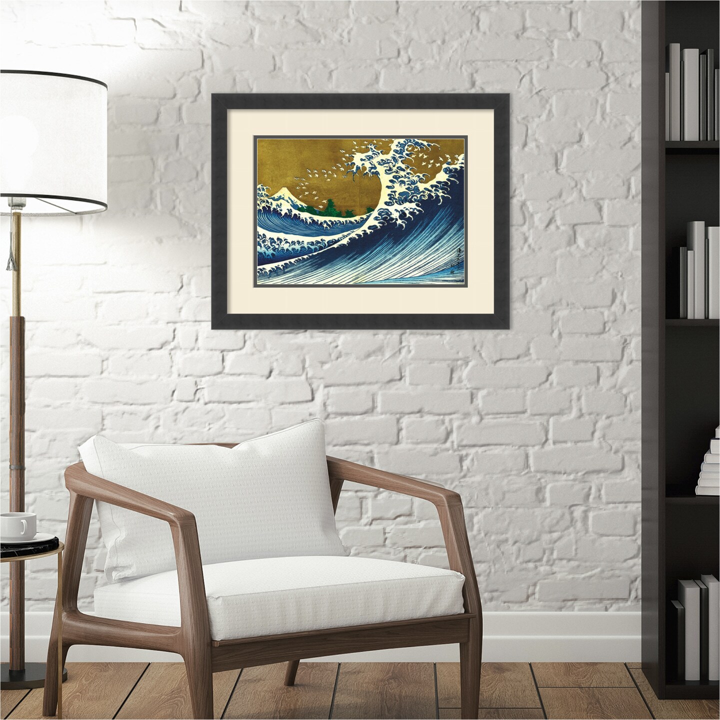 Big Wave (from 100 views of Mt Fuji) by Katsushika Hokusai Wood Framed Wall Art Print 24 in. W x 19 in. H