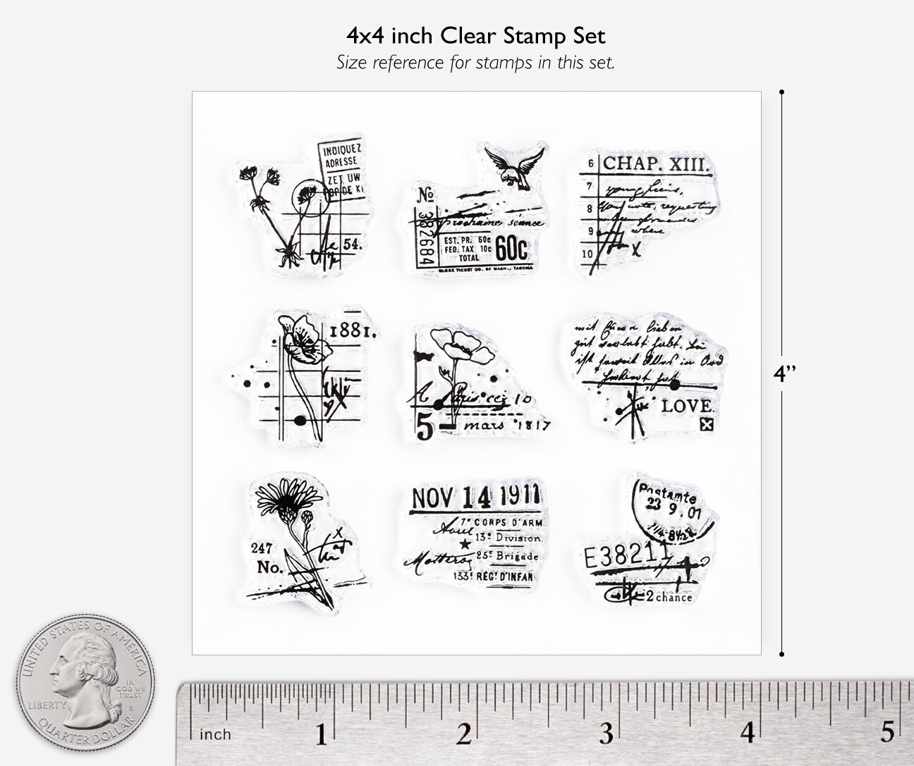 1 inch Small Decorative Stamps on 4x4 inch Sheet by Wintertime Crafts