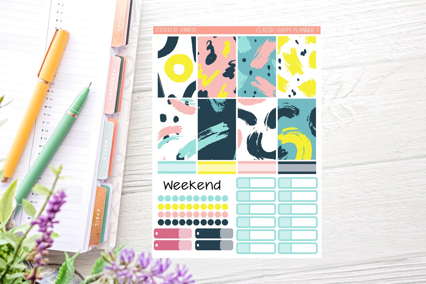 Abstract Paint Planner Sticker Kit (for 7x9 vertical planners)