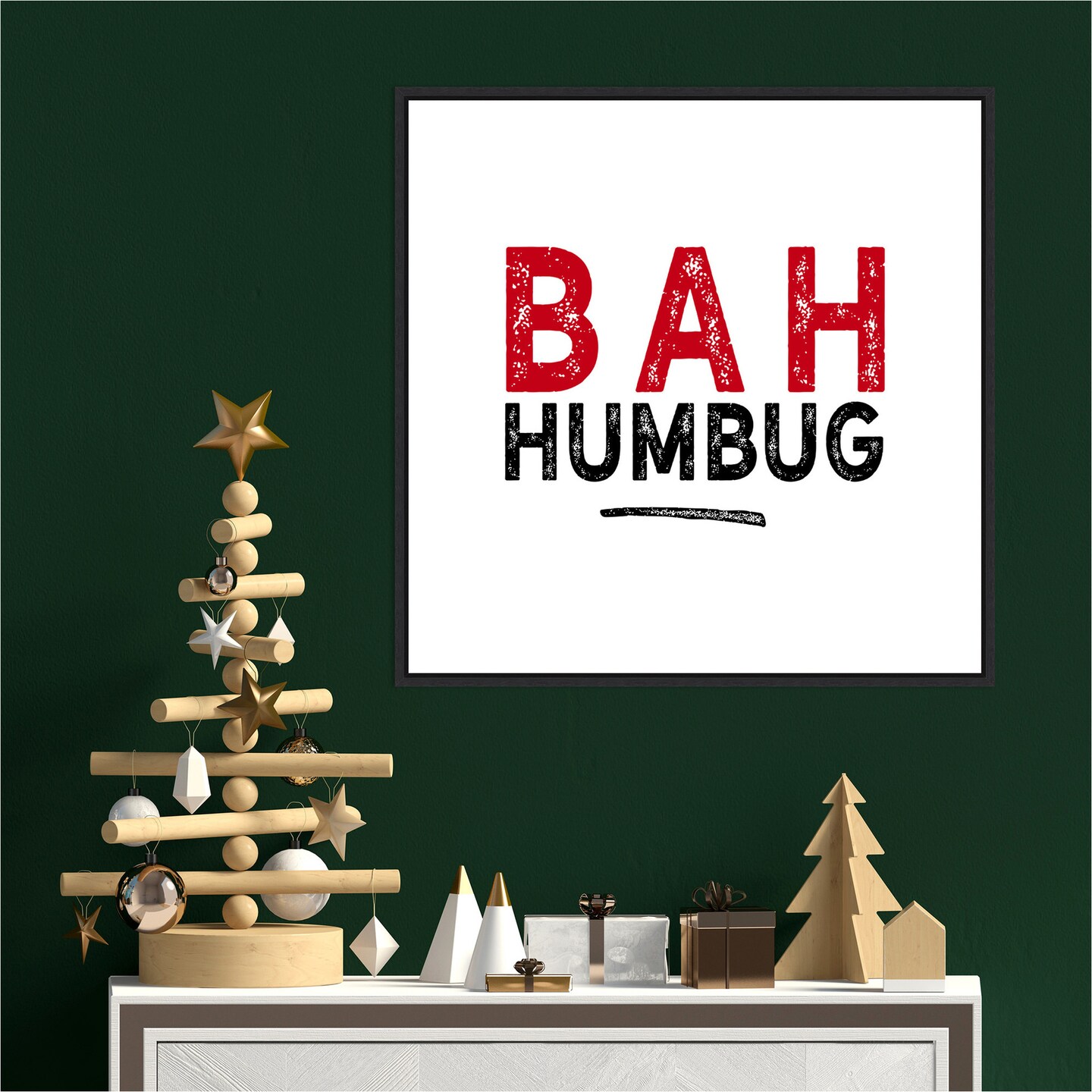 Bah Humbug Swash by Amanti Art Portfolio 22-in. W x 22-in. H. Canvas Wall Art Print Framed in Black
