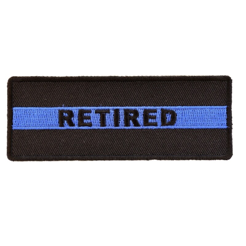 Patch, Embroidered Patch (Iron-On or Sew-On), Retired Police Officer Patch Thin Blue Line, 4&#x22; x 1.5&#x22;