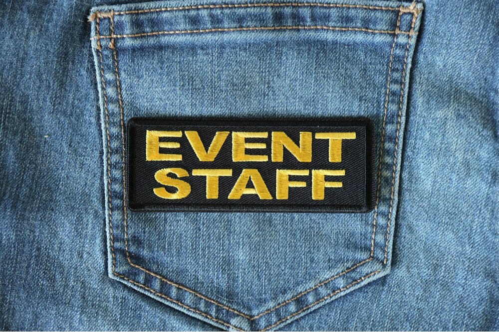 Patch, Embroidered Patch (Iron-On or Sew-On), Event Staff Yellow on Black, 4" x 1.5"