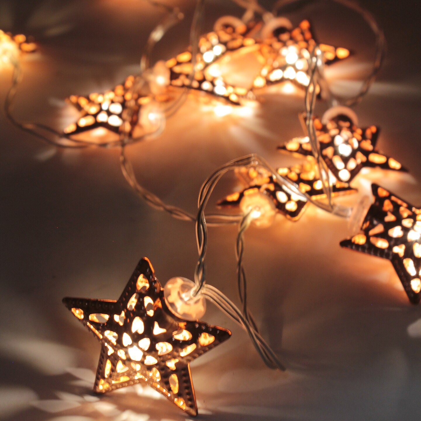 Perfect Holiday 10 LED String Light With Rose Gold Small Metal Star - Warm White