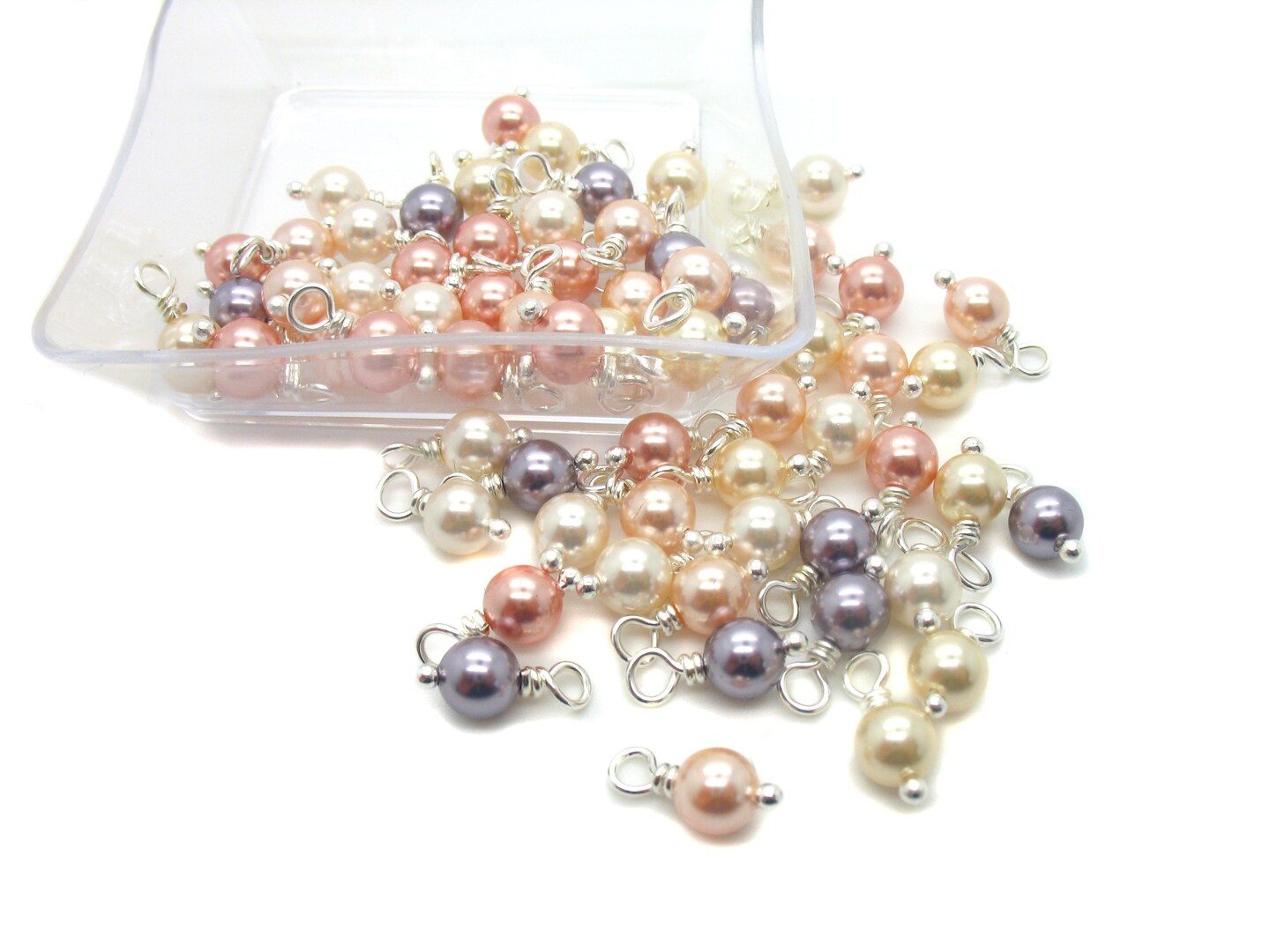 Crystal Pearl Bead Charms, 20 pieces, Peach Cream & Mauve 6mm Bead Dangle Set, Adorabilities