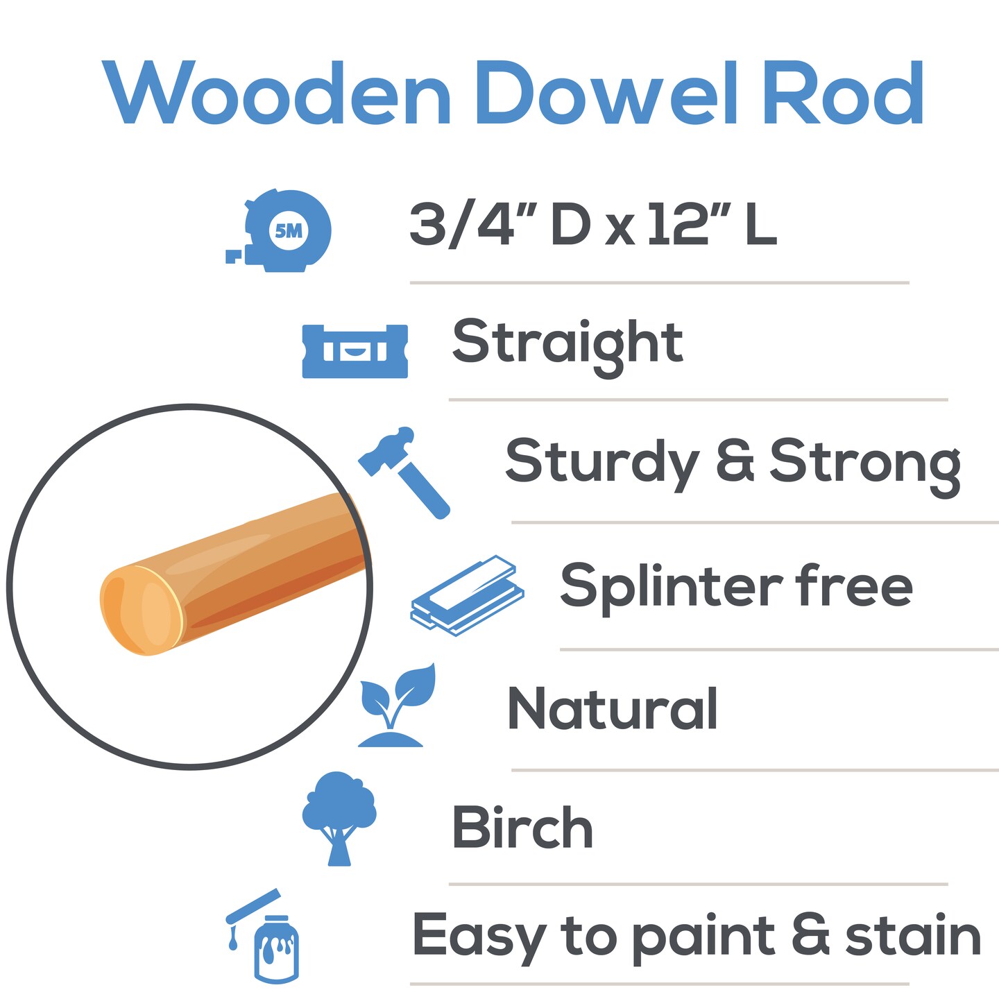 Wooden Dowel Rods 3/4 inch Thick, Multiple Lengths Available, Unfinished Sticks Crafts & DIY | Woodpeckers