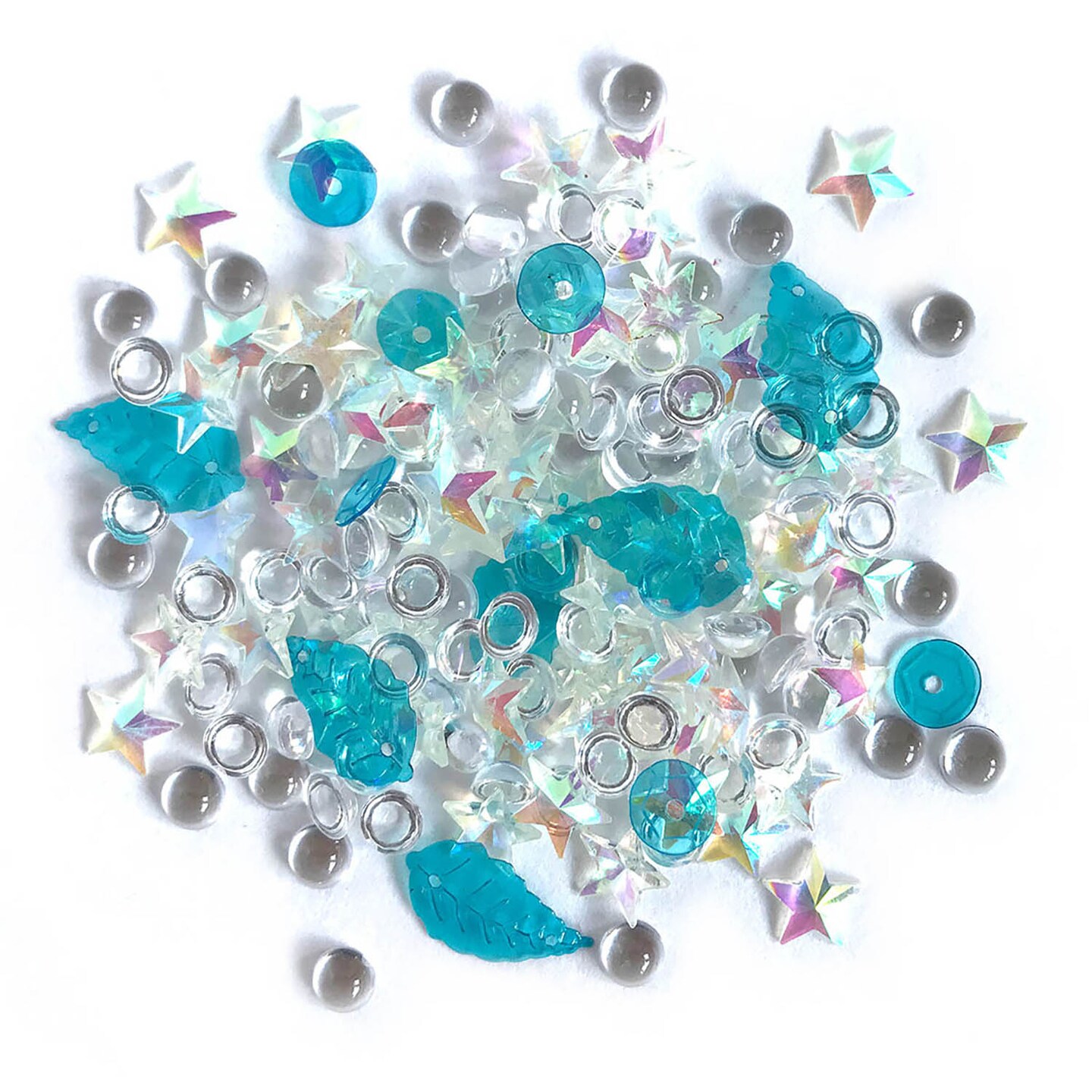 Buttons Galore Sparkletz® Embellishments Bundle, Iridescent Diamonds, Half Pearls, Sequins & Seed Beads Ocean - 50 Grams