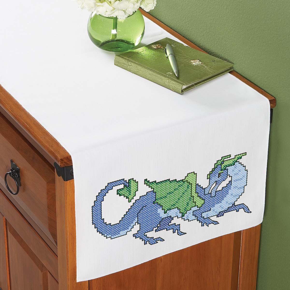 Herrschners  Dragon Dreams Dresser Scarf Stamped Cross-Stitch