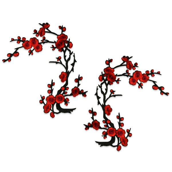 Pretty Plum Blossom Pair Iron On Embroidered Applique/Patch Patch