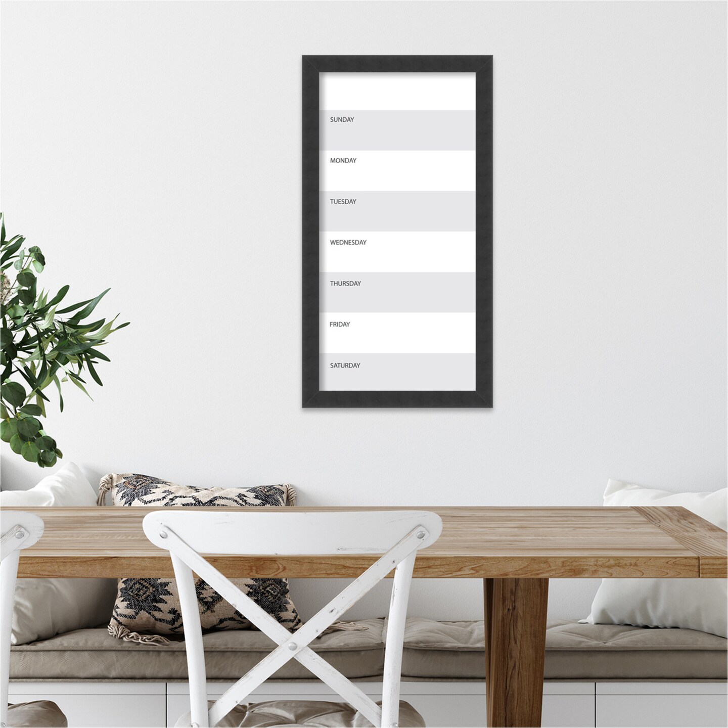 Glass Dry Erase Board Vertical Panel, Grey Week Calendar Framed