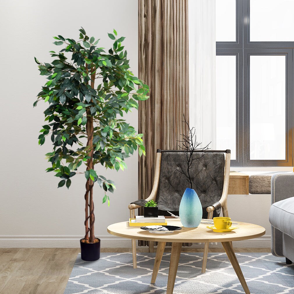 72&#x22; Artificial Ficus Silk Tree in Black Pot (2 Pack)