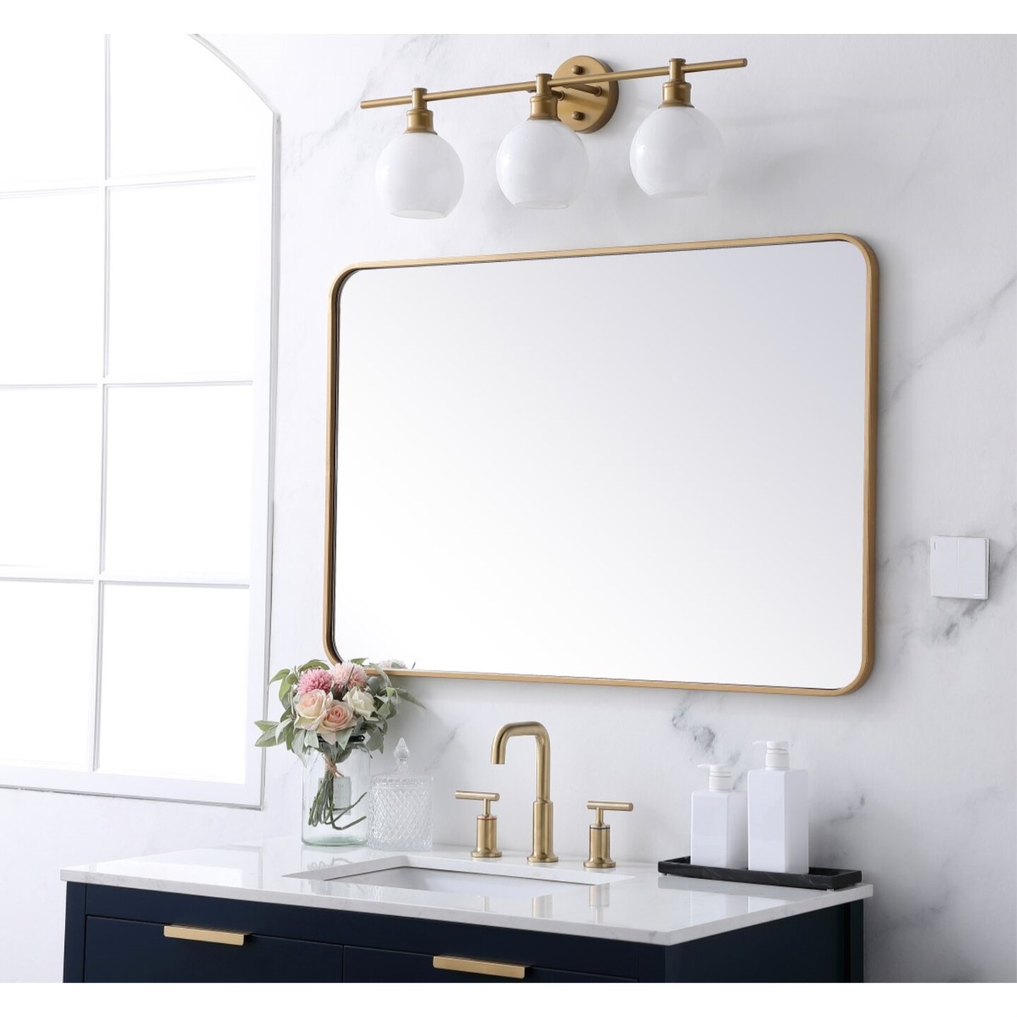 Soft corner metal rectangular mirror 27x40 inch in Brass | Mirrors ...