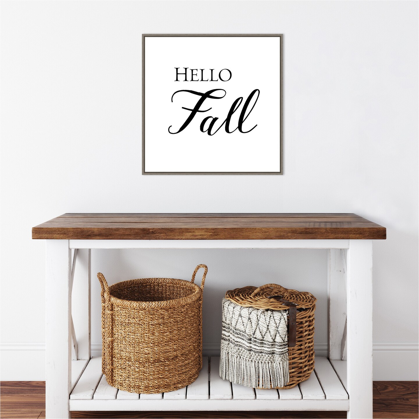 Hello Fall Script by Amanti Art Portfolio 22-in. W x 22-in. H. Canvas Wall Art Print Framed in Grey