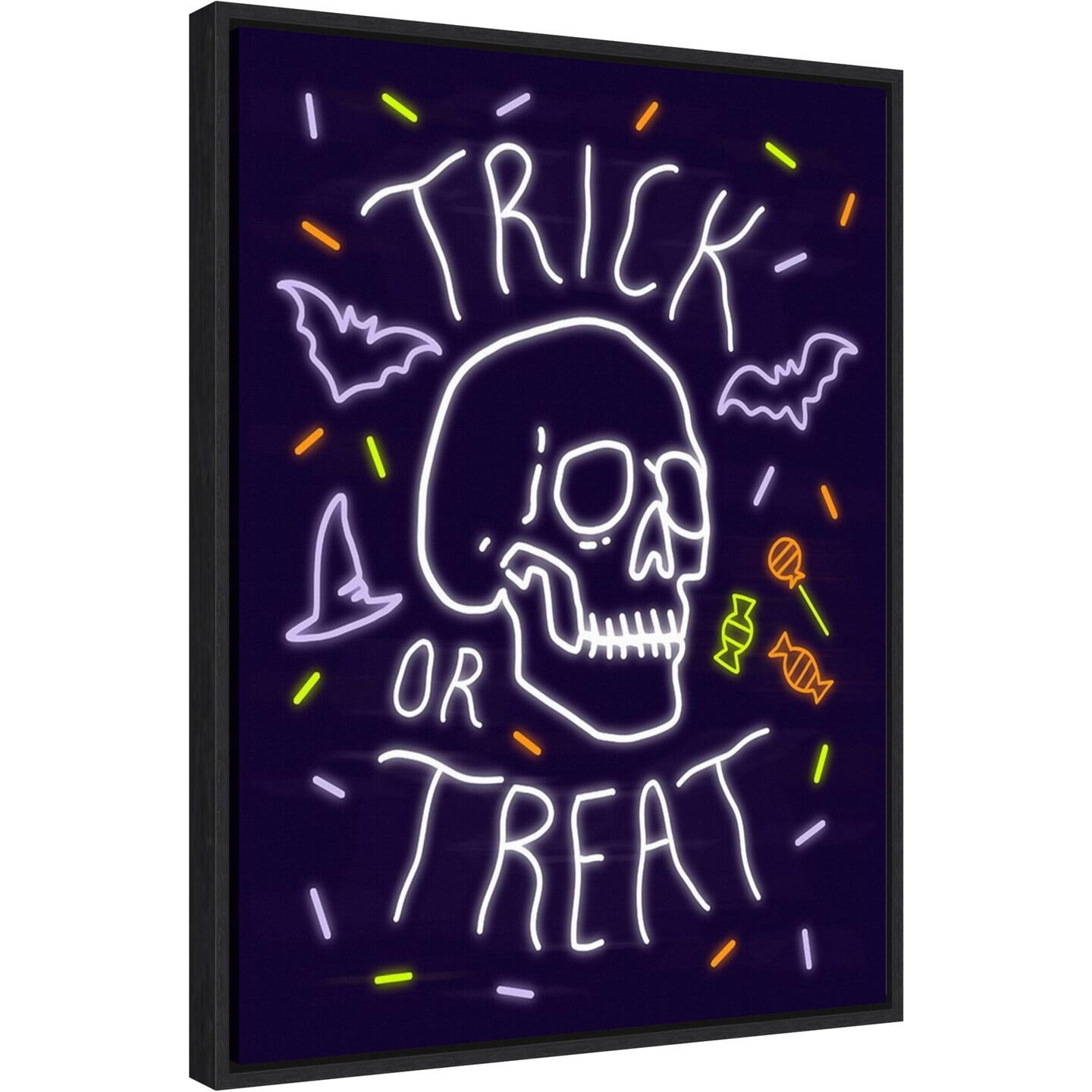 Neon Halloween I by Victoria Barnes 18-in. W x 24-in. H. Canvas Wall Art Print Framed in Black