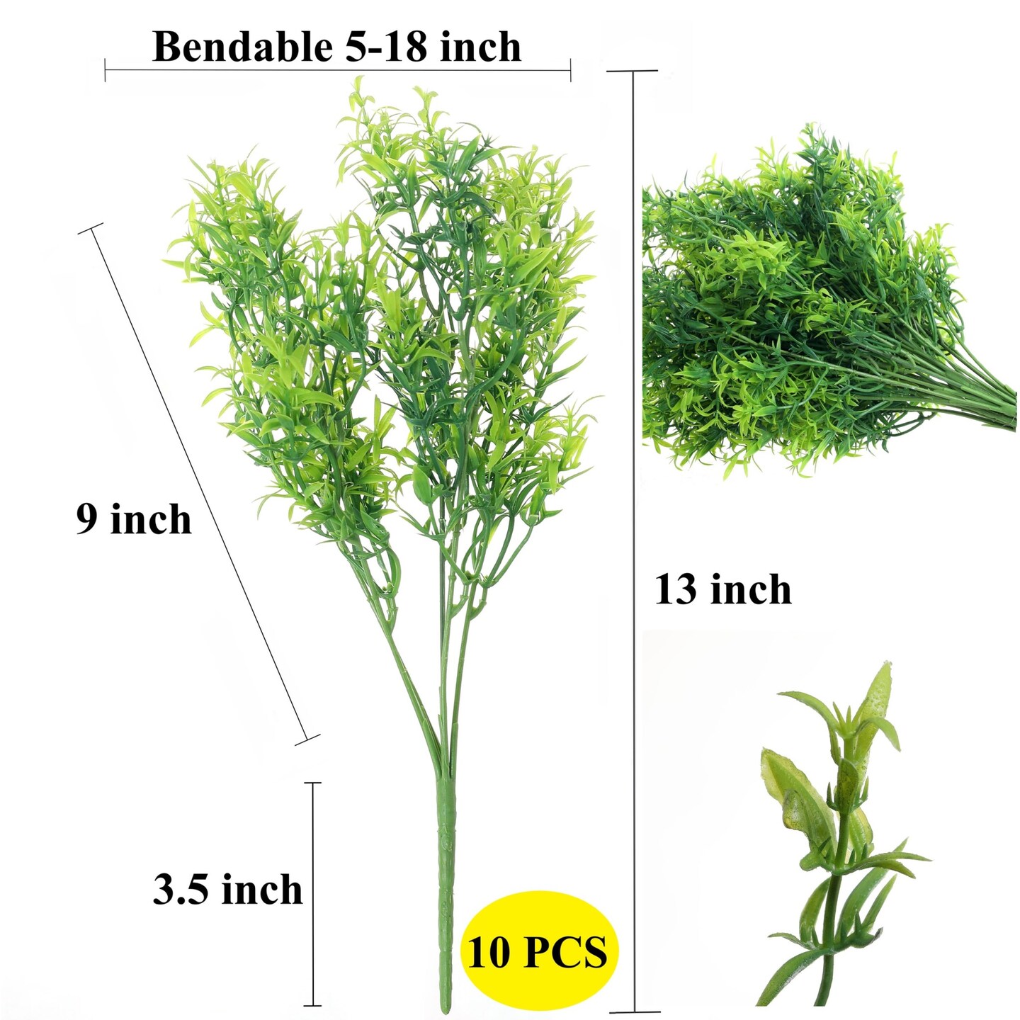 Grand Verde Asparagus Artificial Plants Real Touch Plastic Greenery Faux Bush Small Green Leaves Fake Shrubs - DIY Home Decoration Indoor Outdoor Decor, Bulk 10pcs