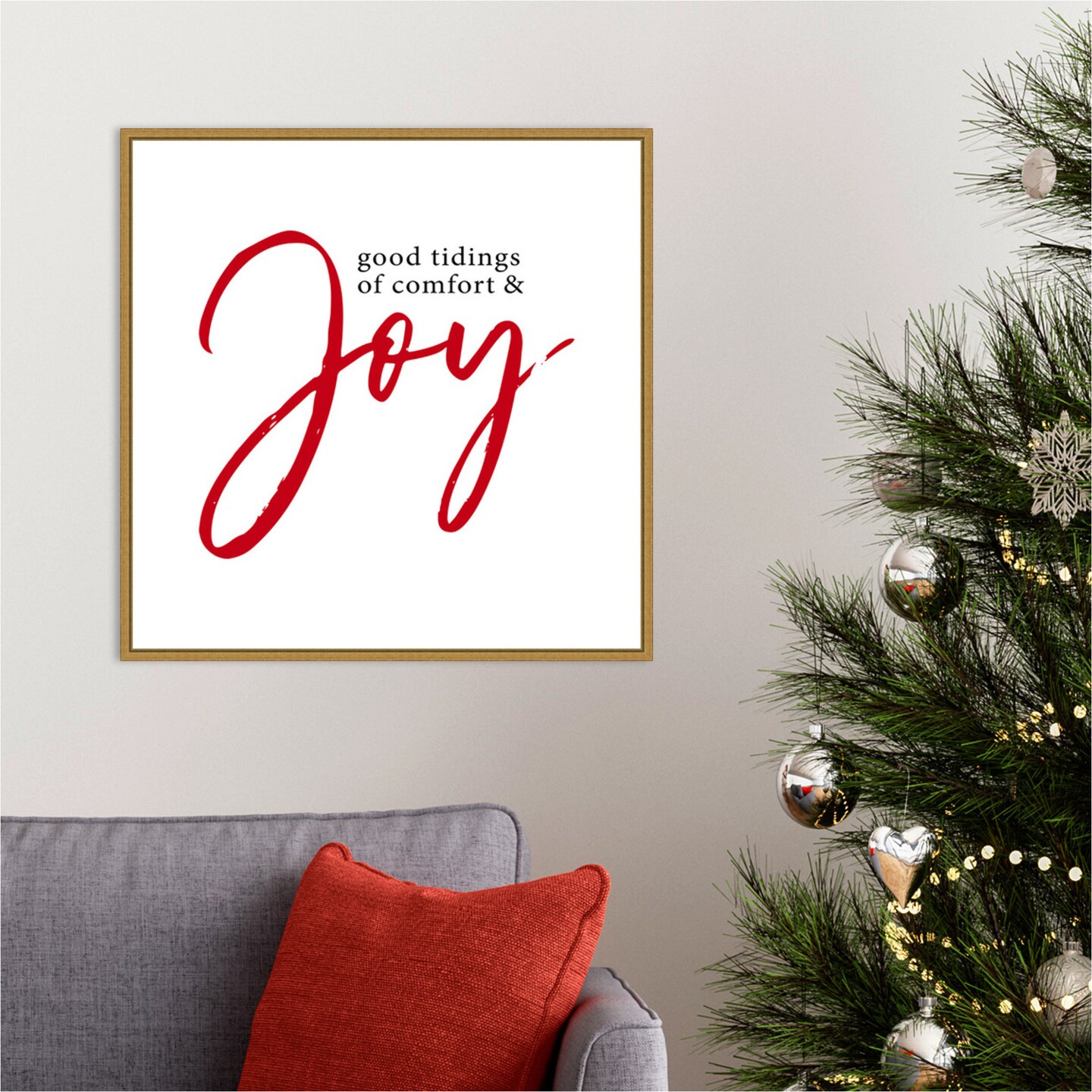 Tidings of Comfort and Joy by Amanti Art Portfolio 22-in. W x 22-in. H. Canvas Wall Art Print Framed in Gold