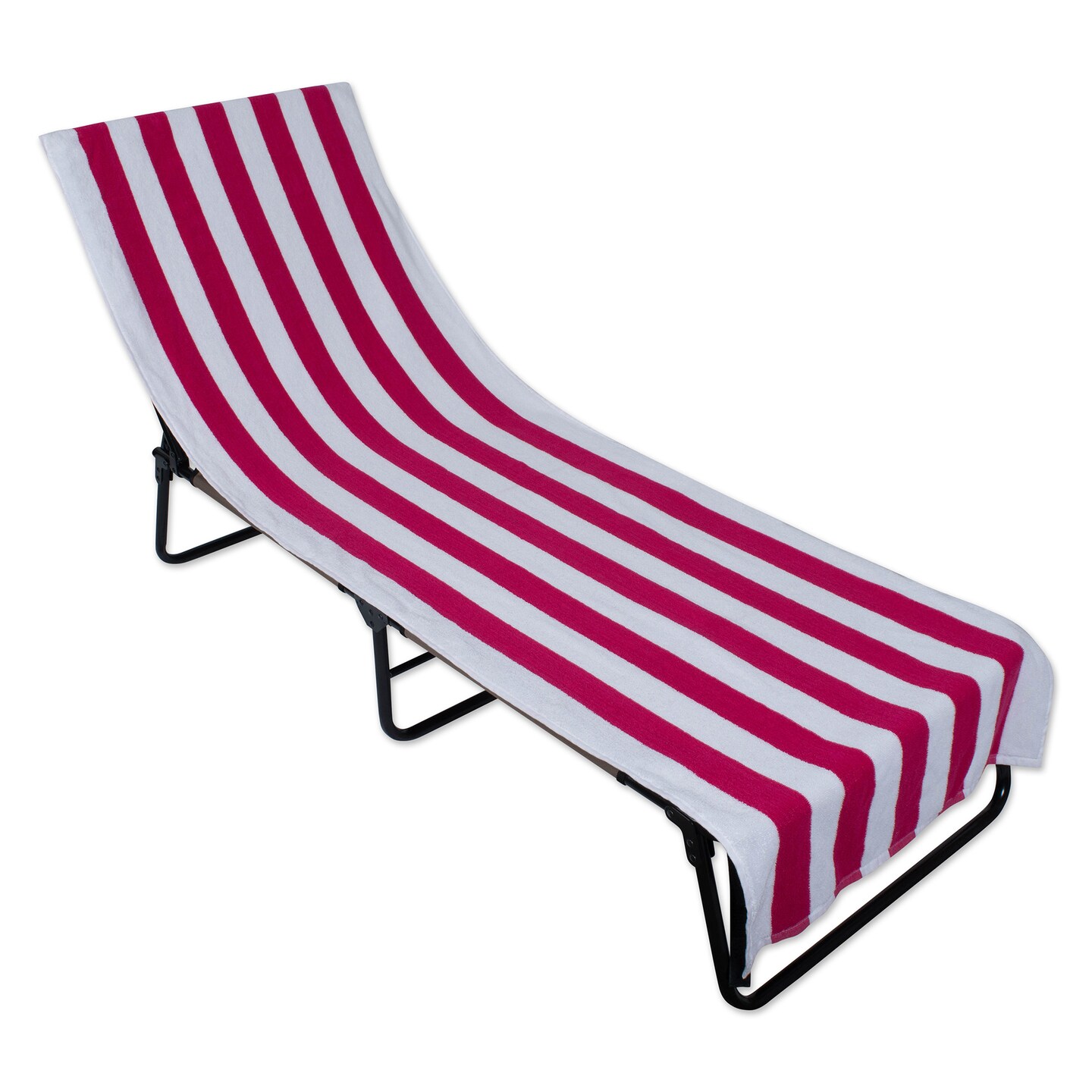 J M Pink Stripe Lounge Chair Beach Towel With Top Fitted Pocket 26x82