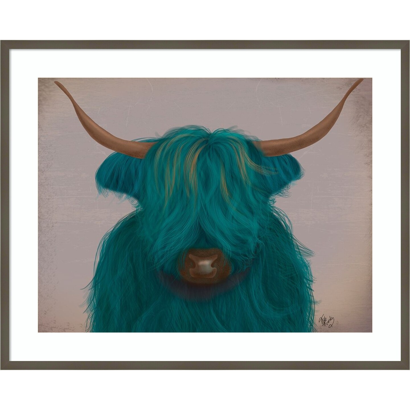 Highland Cow Portrait 3 by Fab Funky Wood Framed Wall Art Print 41 in. W x 33 in. H