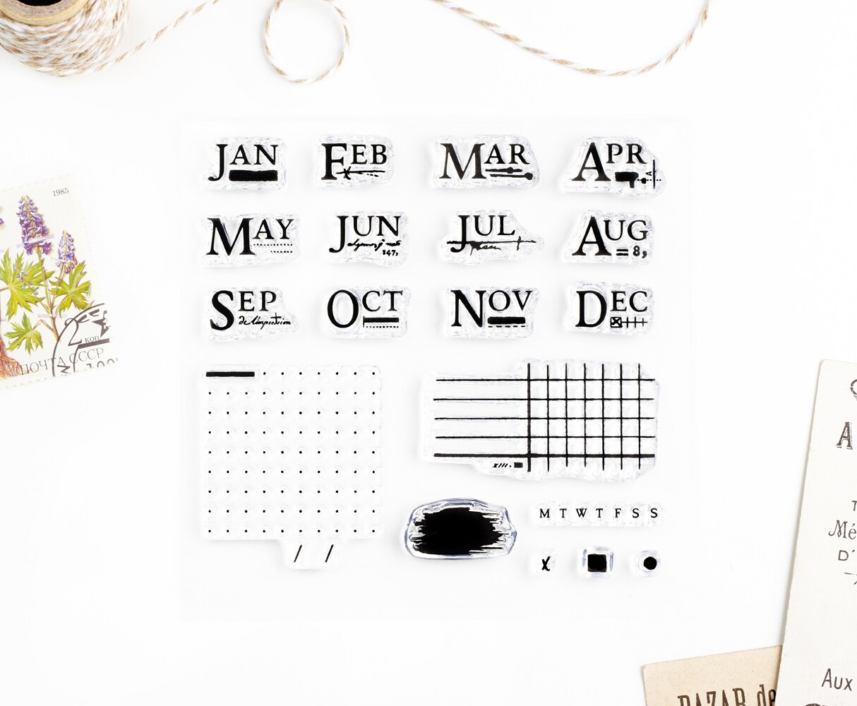 Monthly Notes Small Clear Stamps 4x4 inch by Wintertime Crafts