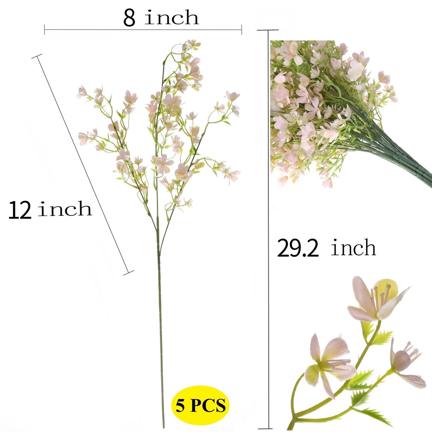 Grand Verde Forget-Me-Not Tall Artificial Flowers 29&#x201D; Long Stems Real-Touch Faux Bouquet, 5pcs Bundle
