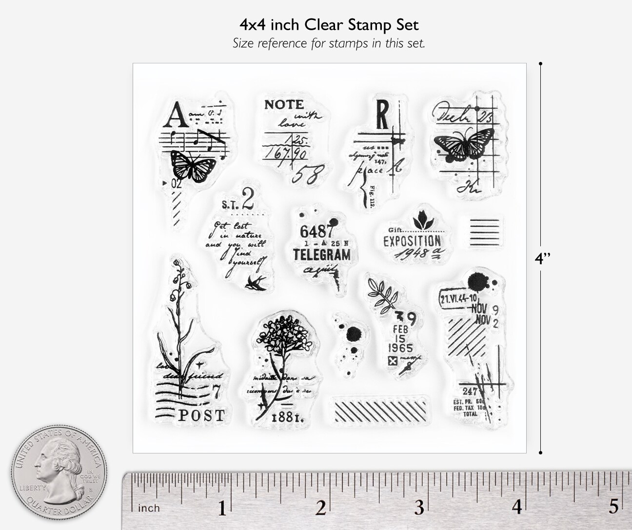 Mini Decorative Clear Photopolymer Stamps 4x4 inch by Wintertime Crafts