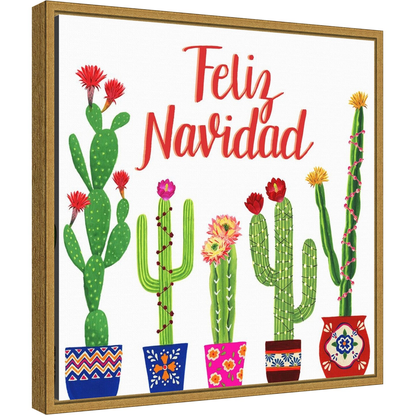 Navidad Tropical I (Christmas Cactus) by Grace Popp 16-in. W x 16-in. H. Canvas Wall Art Print Framed in Gold