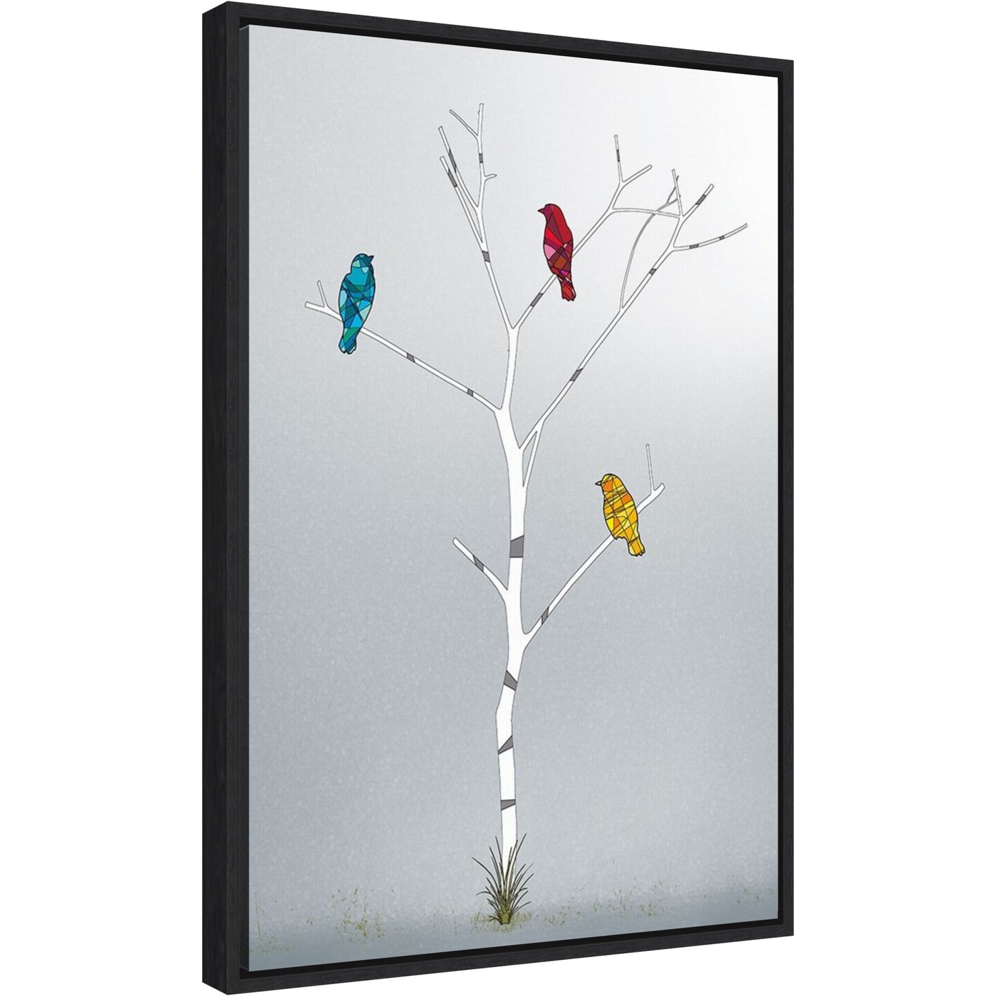 Three In A Tree (Birds) by Marvin Pelkey 16-in. W x 23-in. H. Canvas Wall Art Print Framed in Black