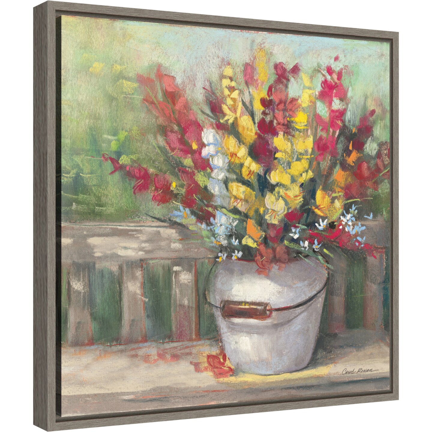 Snapdragon Bouquet by Carol Rowan 16-in. W x 16-in. H. Canvas Wall Art Print Framed in Grey
